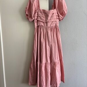 Abercrombie & Fitch Emerson Puff Sleeve Midi Dress in Pink Size S